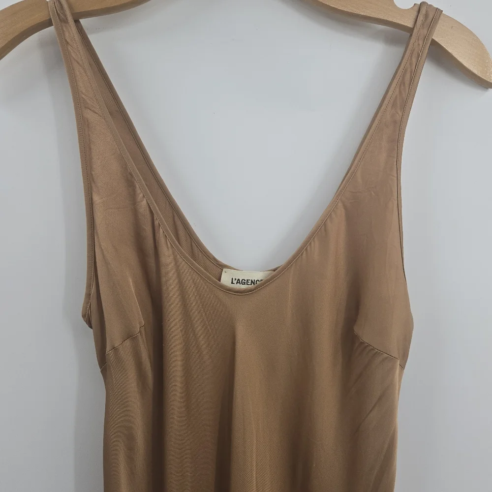 L'AGENCE‎ Akiya Satin Slip Dress Coco Brown Bias Cut Midi XS Tall - Picture 4 of 14